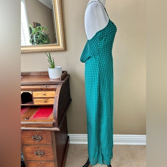 Nasty Gal Green Check Cross Back Cowl Maxi Midi Slip Dress Size 8 - Picture 8 of 12